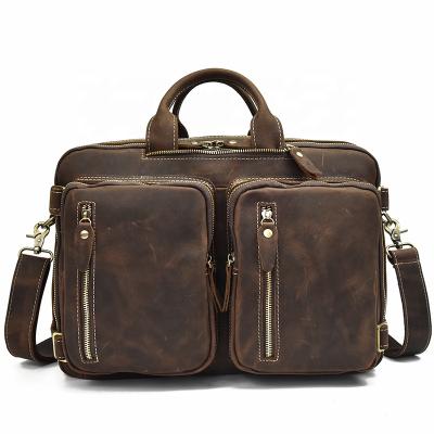 China USAGE 3: 2021 genuine leather shoulder bag men briefcase vintage newest 15 inch laptop bag single backpack crazy horse business leather bag for sale