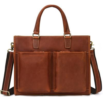 China GENUINE LEATHER Men's Crazy Horse Leather Briefcase 15