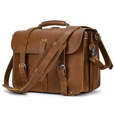 China Generous Simple Large Capacity Laptop Bag Vintage Men Customize Crazy Horse Backpack Leather Briefcase For Outdoor for sale