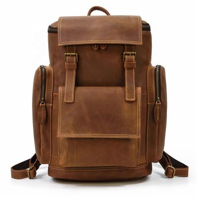 China Big Capacity 16.5 Inch Large Capacity Increasing Bag Vintage Men's Brown Crazy Horse Leather Travel Backpack For Outdoor for sale