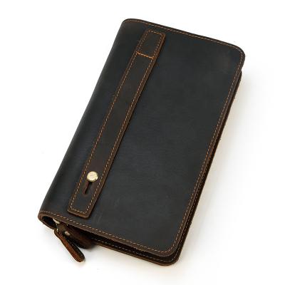 China Luufan Men's Phone Purse Cash Card Scare Leather Clutch For Phone Brown Cowhide Wedding Party Clutches Genuine Leather Double Part Zipper Wallet Big Long for sale