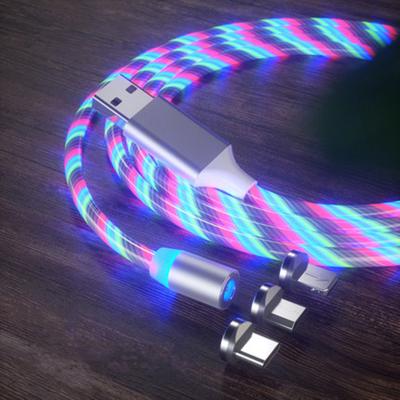 China Only Charging 3 in 1 Flowing Light Magnetic USB Cable For Micro C Type Led Mini Short Wire USB Charging Flasher Cable for sale