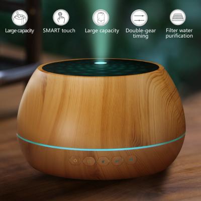 China High End Wholesale RV 7 Color Led Speaker Blue Air Purification Home Office 1000Ml Tooth Grain Essential Oil Wood Aroma Diffuser for sale