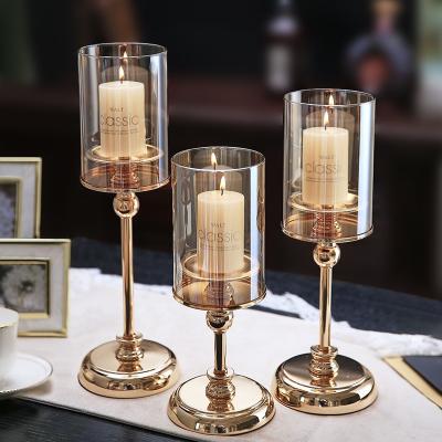 China Luxury Romantic Candlelight Home Decoration Light Glass Cover Dinner Props Retro Dining Table Decoration Home Candlestick for sale