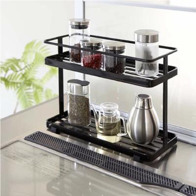 China Practical Minimalist 2-Tier Rack Organizer With Metal Cladding To Support Small Bottles Kitchen Potted Storage Shelf Stand Rack for sale