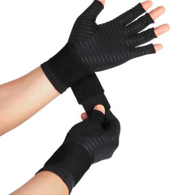 China RSI Tendonitis Wrist Support Carpal Tunnel Compression Arthritis Breathable Stretch Copper Infused Gloves With Strap for sale