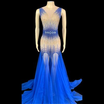 China Rhinestone Formal Dress Women Sets Long Celebrate Singer Stage Performance Birthday Dress Prom Outfit Costume for sale