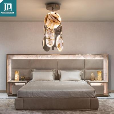 China Italian luxury storage 2022 design bedroom furniture set fancy led king size bed light frame modern marble beds with led lights for sale