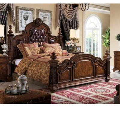 China European Bedroom Furniture Storage Classic Antique Style Hand Craving Wooden Structure Pull Buckle Bed for sale