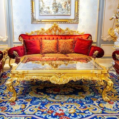 China Adjustable Antique Italian Living Room Furniture Wooden Structure (Other) Style Hand Carving Gold Leaf Coffee Table for sale