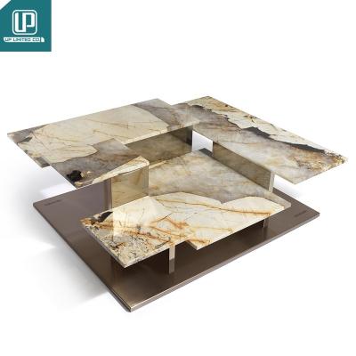 China Italian luxury modern marble top coffee table (from building others) 2022 base adjustable high quality coffee table stainless steel gold material for sale