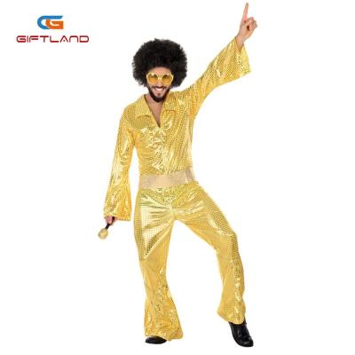 China Carnival 70s Party Costume Adult Men's Disco Dance Costume Shiny Sequins Stage Dress Set for sale