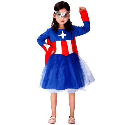 China Halloween Party Cosplay Performance Halloween Costumes Red Dress Kids Cape and Blue Skirt Halloween Superhero Costumes for sale