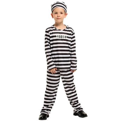 China Polyester Kid Prisoner Costumes Jail Suits Halloween Costumes For Boys Striped Kids Prison Costumes for sale