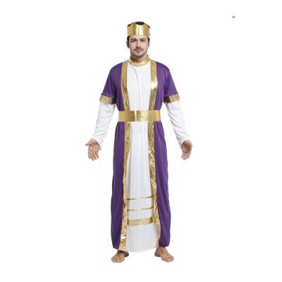 China Halloween Party Cosplay Performance Halloween Egypt Costume Purple Robe Men Gold Headwear Belt Halloween Costume Adult for sale