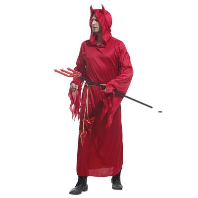 China Halloween Party Cosplay Performance Halloween Devil Cosplay Costume For Men Red Hooded Long Dress Belt Adult Halloween Costume Men for sale