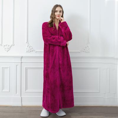 China Plush Soft Women's Plush Bathrobe Thermal Adult Women Long Robe Fuzzy Warm Spa Robe Luxurious With Zipper for sale