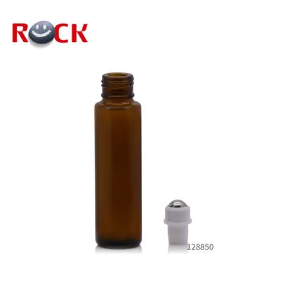 China Personal Care Essential Oil Use Amber Glass 15ml Roll On Bottle With Stainless Trackball for sale