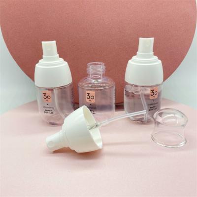 China Mini Shape 30ml Glass Spray Pump Cosmetic White Clear Plastic Perfume Bottles for sale