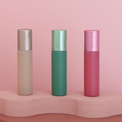 China Personal Care 10ml Matte Green Rose Gray Frosted Roll On Roll Cosmetic Bottles for sale