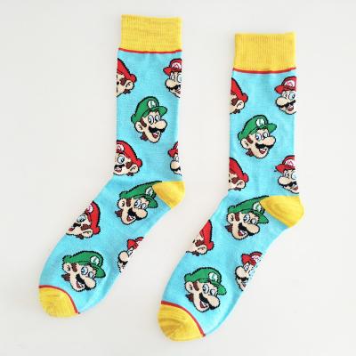 China 2021 High Quality Happy Colorful Crew Meias Socks Men Women High Quality Cartoon Anime Cotton Fashion Sports Mario Antibacterial Funny Socks for sale