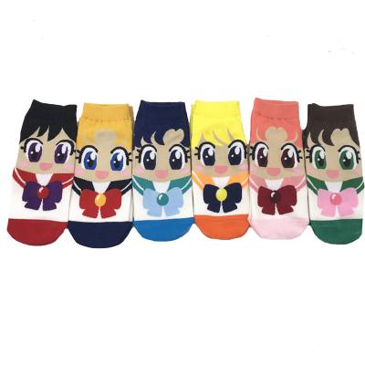 China Fashion Women Sailor Moon Ankle Socks Cute Funny Cartoon Logo Cotton Anime Shorts Anti-Fault Calcetines Korea for sale