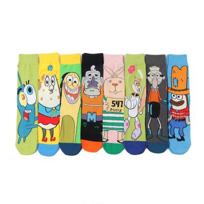 China Amazon Antibacterial Custom Logo Funny Novelty Fashion Crew Men Women Cotton Comics Happy Socken Tube Calcetines Cartoon Socks for sale