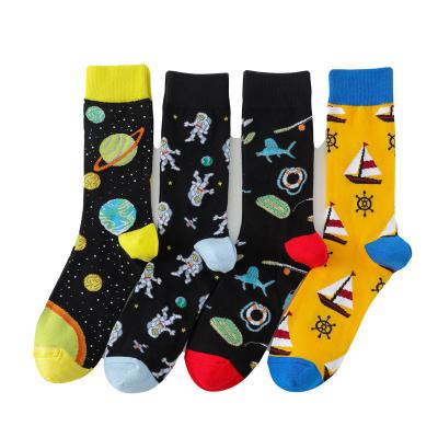 China Wholesale 2022 New Antibacterial Funny Tube Socks Cartoon Astronaut Sailboat Space Animal Model Combed Cotton Happy Crew Socks for sale