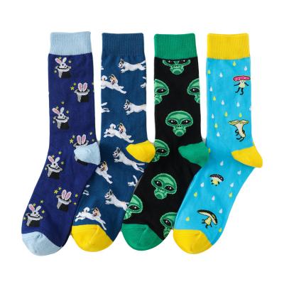 China Wholesale 2022 New Antibacterial Men's Funny Cartoon Tube Socks Aliens Dogs Rabbits Animal Pattern Combed Cotton Happy Crew Socks for sale