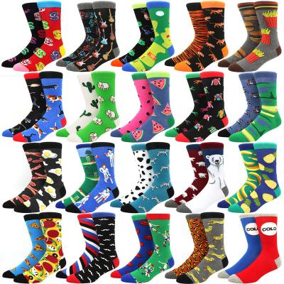 China Antibacterial high quality combed cotton thongs funny novelty funny happy skateboard men food pattern long tube casual crazy crew socks for sale