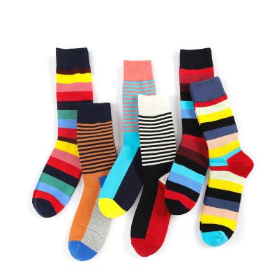 China Anti-Foul Socks Wholesale Custom Happy Socks Korean Colorful Jacquard Cotton Cartoonize Socks Fashion Design Man Dress Stripe Socks for sale