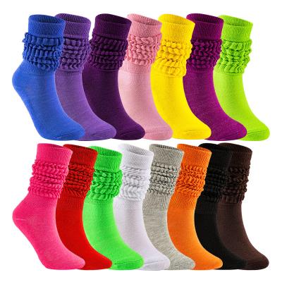 China 2022 Amazon Selling Antibacterial Custom Heavy Slouch Tops Slouch Knee Socks 100% Cotton Terry Sole Solid Color Thick High Women Slouch Socks for sale