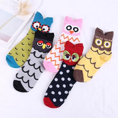 China 2021 Owl Animal Crew Antibacterial Breathable Socks Women Calcetines Fashion Wholesale Cute Cartoon Japanese Style Cotton Tube for sale