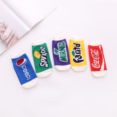 China 2021 Antibacterial Cotton Ladies Coke Drink Socks Caletas Dibujos Animados Antibacterial Casual Cute Crazy Ankle Funny Ankle Socks For Women for sale