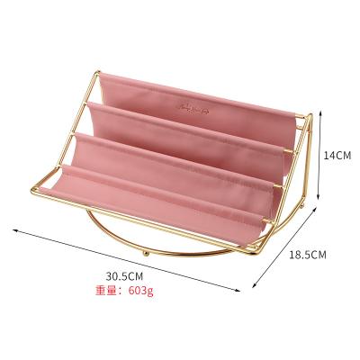 China Stocked Wholesale surface plating iron + microfiber PU pink leather multilayer storage rack for sale