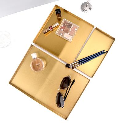 China Metal Factory outlet frosted gold stainless steel home service tray storage Tray for sale