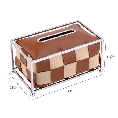 China Modern High quality Waterproof Braided Tissue Box With Metal Edge PU Leather Napkin Bag for sale