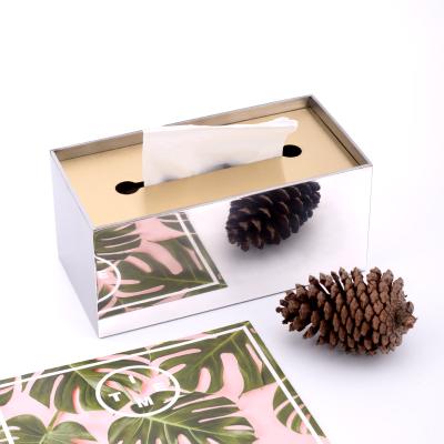 China Country Amazon Hot Selling Stainless Steel Mirror Spliced Wood Tissue Box For Living Room for sale