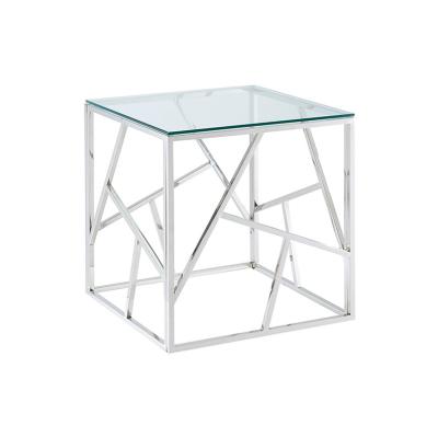 China (Other) Nordic adjustable tempered glass marble coffee table with stainless steel silver metal base modern for sale