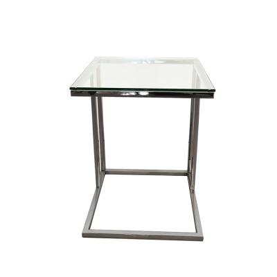 China Nordic Luxury Italian Glass Top Home Square Stainless Steel Furniture Side Table (Other) Base Adjustable for sale