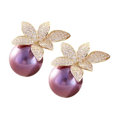 China Z21033004 Simple Romantic Purple Flower Freshwater Pearl Jewelry Set With Necklace And Earring For Women for sale