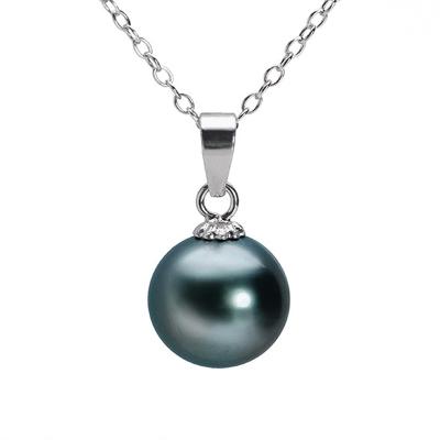 China High quality 18k white gold seawater charm natural tahitian pearl pendant necklace for women for sale