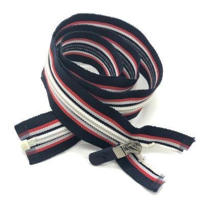 China Auto Lock 5# Nylon Jacquard Stripe Multi Color Stripe Zipper For Jacket for sale