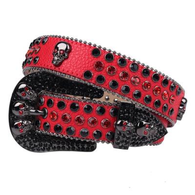 China Can Make Kid Size As Well MACWAVE Skull Belt Bling Bling Series Lychee Grain Skull Belt Rhinestone Red Diamond Studded Leather Belt for sale