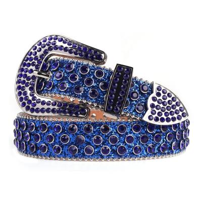 China Can do kid size as well MACWAVE Updated Glitter Series Bling Bling Rhinestone Belt Kids Blue Diamond Leather Belt for sale