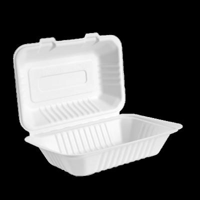 China Disposable Food Packing Bagasse Sugar Cane Clamshell Box 9*6*3 Inch Clamshell Takeout Container for sale