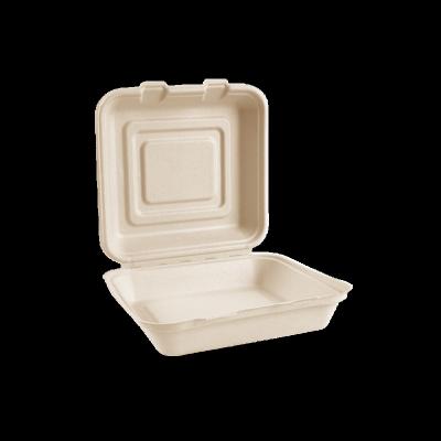 China Eco Bagasse Clamshell Biodegradable Food Packing Tableware Compostable Fast Food Box 8 Inch for sale