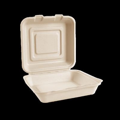 China Eco-Friendly Disposable Food Packaging Tableware Compostable Clamshell Bagasse Fast Food Box for sale