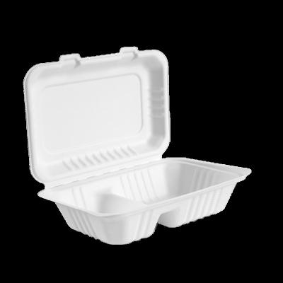 China Eco - Friendly 9*6*3 Inch Clamshell Two Compartment Compostable Disposable Take Out Containers For Restaurant for sale