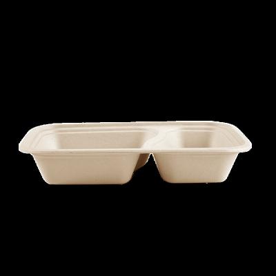 China Disposable Biodegradable Tableware Take Out Box 1000ml 2 Compartments Sugarcane Bagasse Food Clamshell Packaging for sale